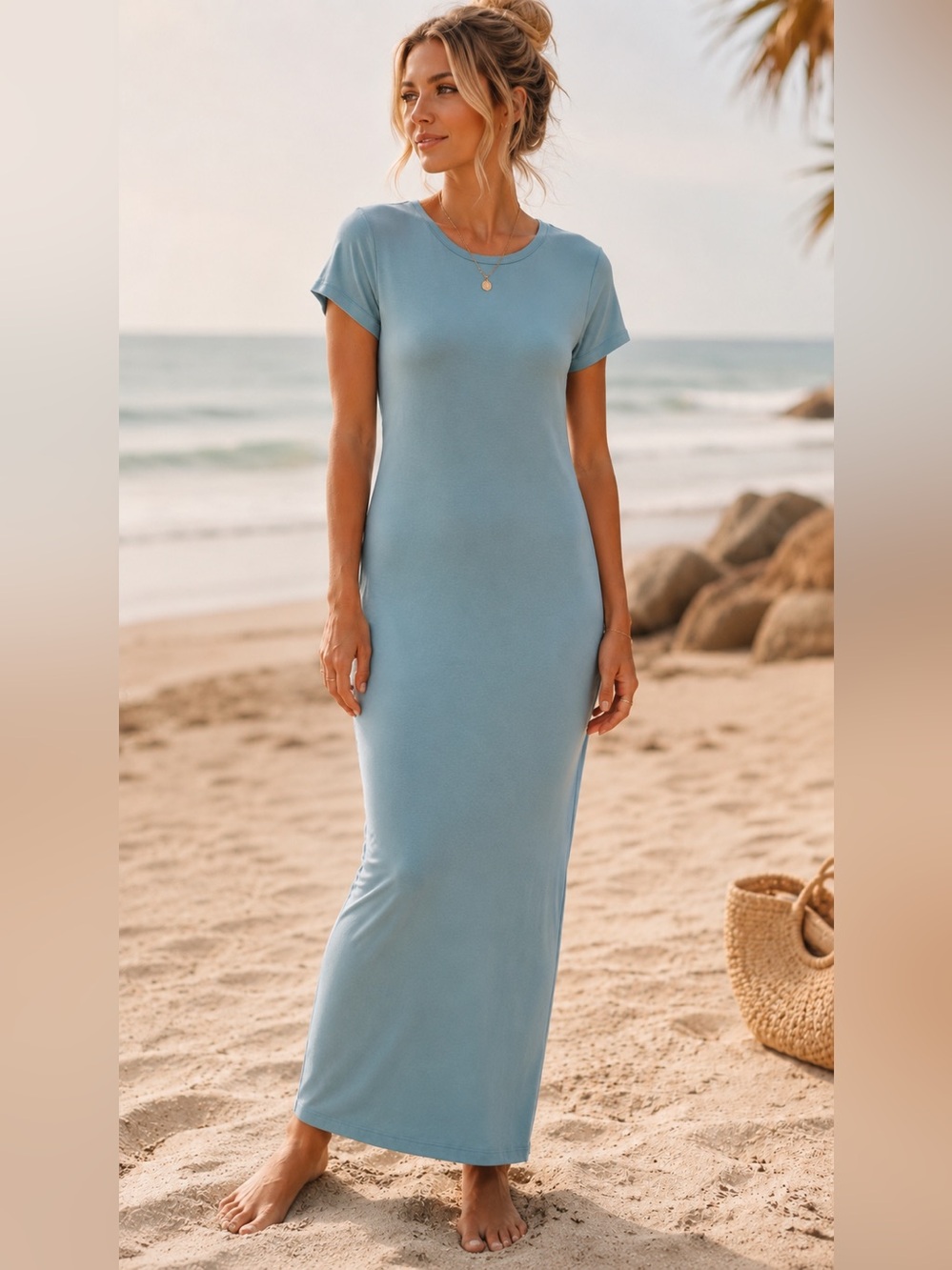 NWOT | FP Beach | Maxi T-Shirt Dress | Light Blue | Stretch Jersey | XS